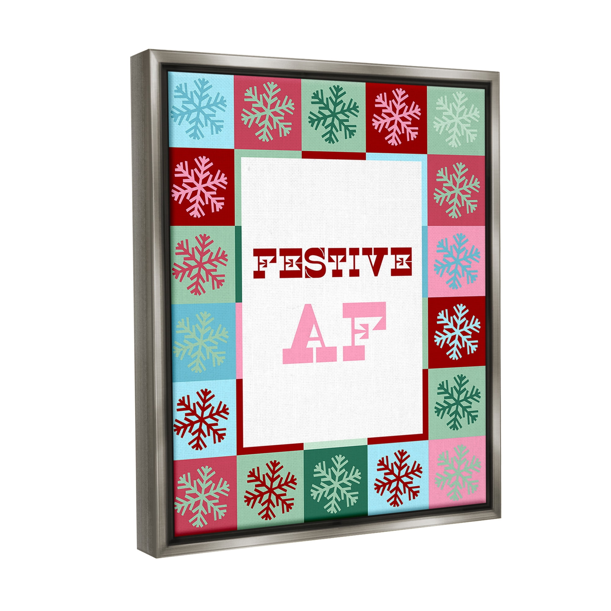 Stupell Industries Festive AF with Snowflakes Holiday Painting Gray Floater Framed Canvas Art Print Wall Art, 17 x 21