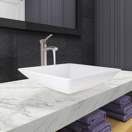 Vigo Matira Matte Stone Vessel Sink and Milo Faucet Set in Brushed Nickel Finish