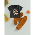 thumbnail image 2 of Wassery Baby Boys Halloween Outfit Pumpkin Print Short Sleeve T-Shirt and Elastic Pants Set 6M 12M 18M 24M 3T Toddler Summer Clothes Set 2PCS, 2 of 8