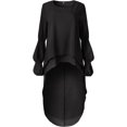 thumbnail image 3 of Women's Loose Lotus Leaf Cocktail Round Neck Flounce Ruffle Sleeve Irregular High Low Maxi Dress, 3 of 5