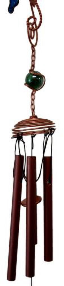Stained Glass Colorful Three Butterflies Copper Metal Wind Chime 40"Long Decor