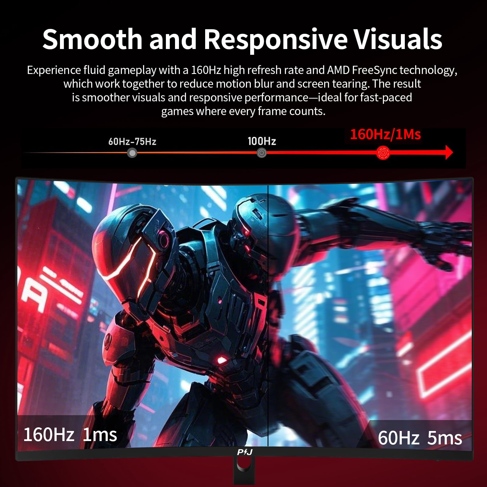PIJ 32 Inch Curved Gaming Monitor Built-in Speakers, 4K UHD 1500R Immersive Screen, 160Hz Refresh Rate, 1ms, AMD FreeSync, 120% sRGB VA Panel, HDMI 2.1 x2/DP 1.4 x2, Wall Mountable