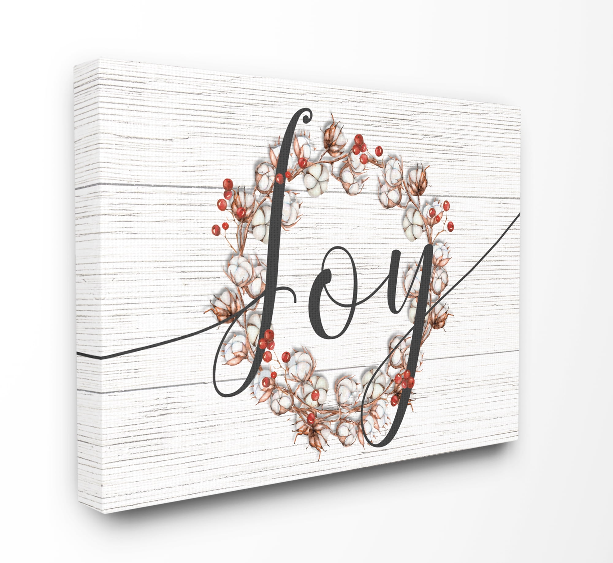 The Stupell Home Decor Collection Minimal Cotton and Berries Joy Wreath