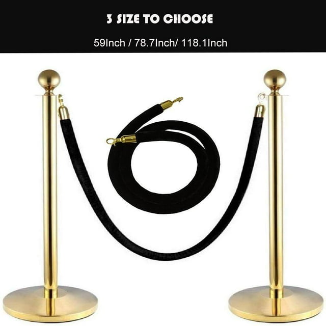 Barrier Rope Black Stanchion Velvet Rope Barrier 59.0 inch