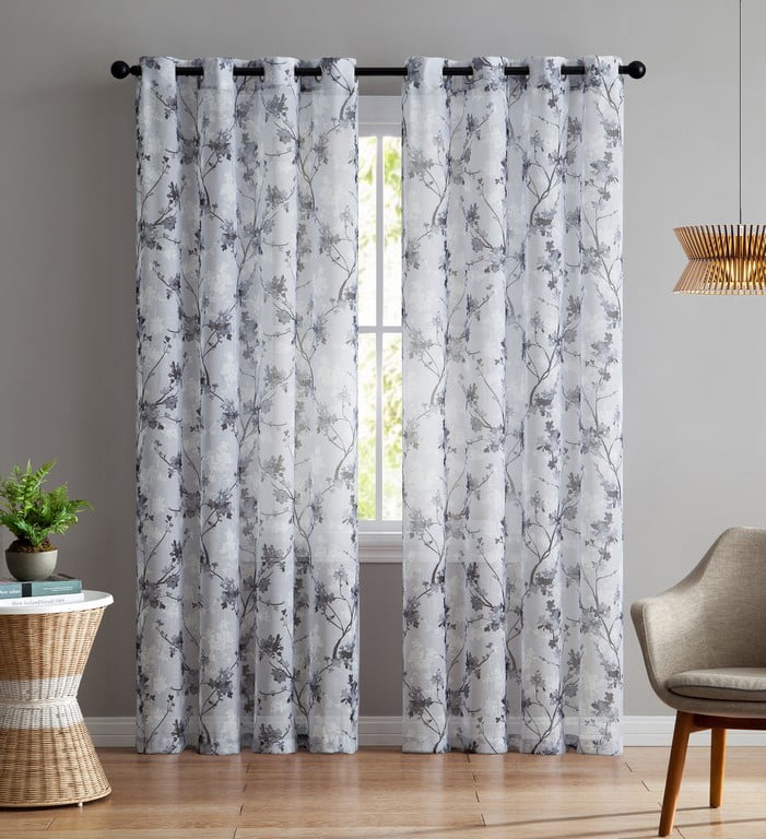 Single (1) Sheer Window Curtain Panel: Grommets, Floral Design 54