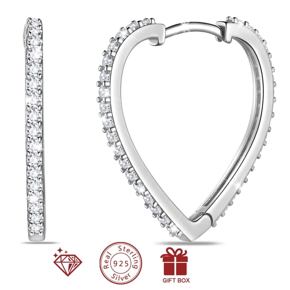 Beautlace Boucles d'Oreilles Créoles Cœur en Argent Sterling 925 pour Femmes, Zircon Cubique 5A Boucles d'Oreilles Créoles 24 mm Bijoux de Noël Anniversaire Cadeau pour Elle