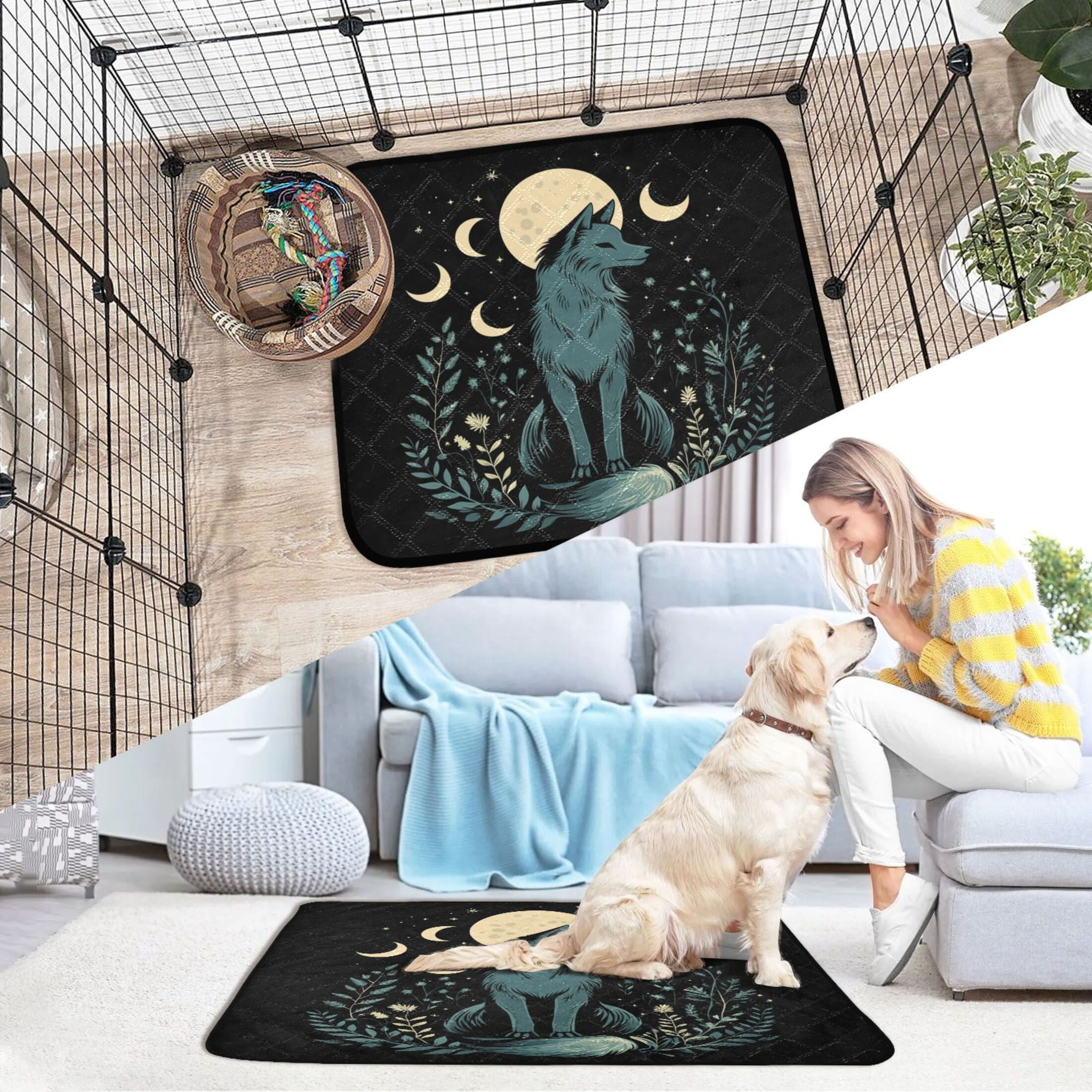 Qxltty The Moon Fox Cat litter Pads Pet Set of 3 Diaper Mats Center Anti-leakage Layer Absorbent Soft and Comfortable