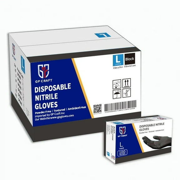 GP Craft  Black Nitrile durable disposable  gloves, 3.5 mil, powder free and latex-free, wear resistant, clean and waterproof Hand Thick Cleaning Rubber Comfortable Smooth