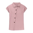thumbnail image 5 of Womens Shirts Cotton Linen High Neck Cap Sleeve Casual Spring Summer T Shirts for Women Pink Xl, 5 of 5