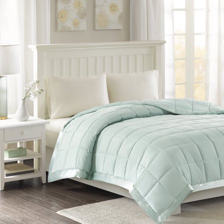 Madison Park King Prospect All Season Down Alternative with Satin Trim Bed Blanket Seafoam: Hypoallergenic, Quilted