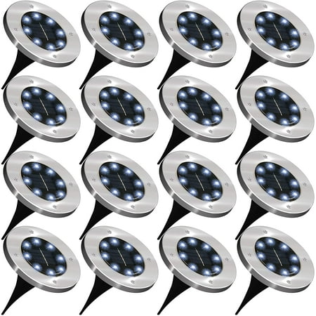 Solar Ground Lights  16 Pack 8 LED Solar In-Ground Lights  Waterproof Solar Disk Lights Garden Lights Outdoor Landscape Lighting Disc Lights  Cool White