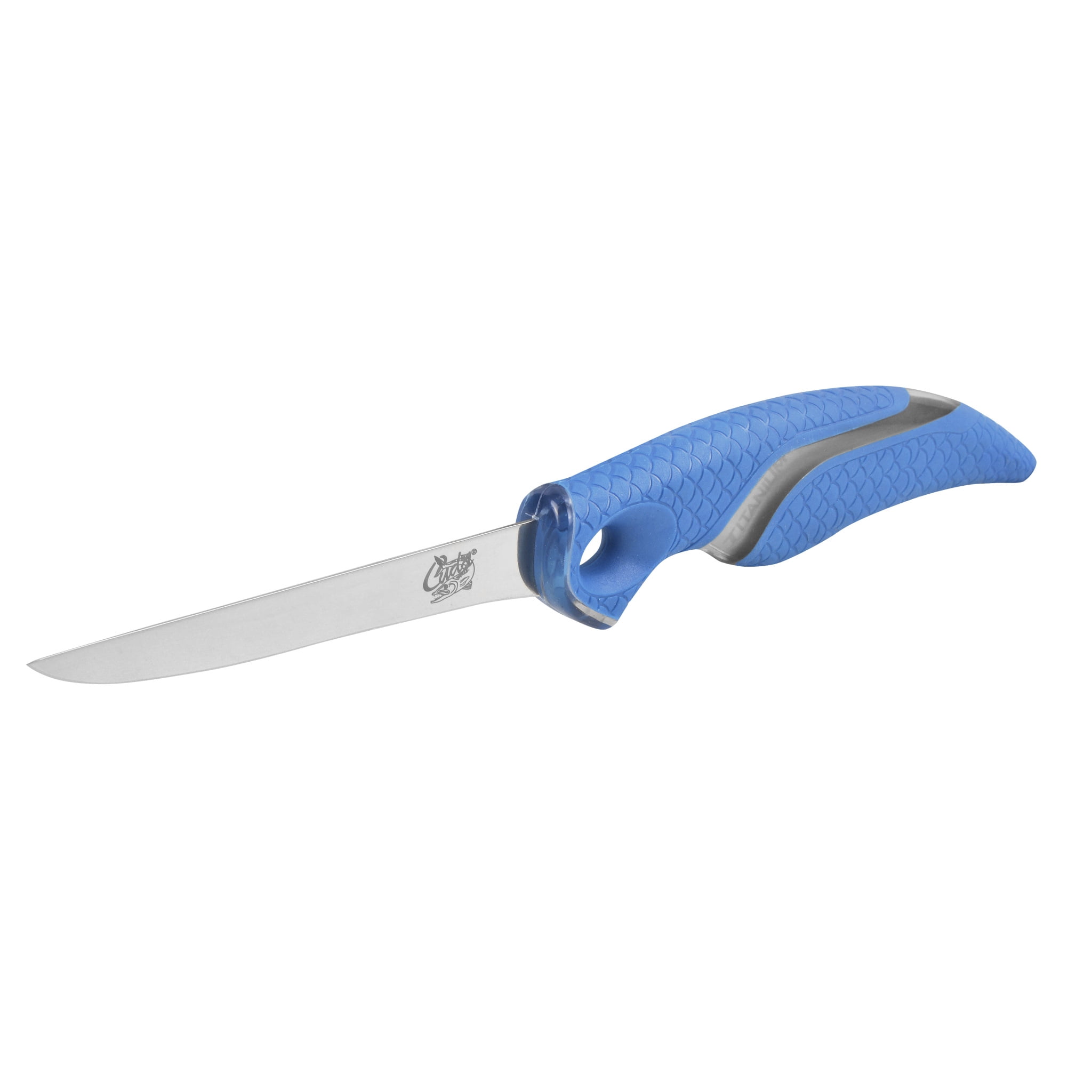 Filleting Fishing Knife 10cm Blade Black/Blue Rubber Plastic