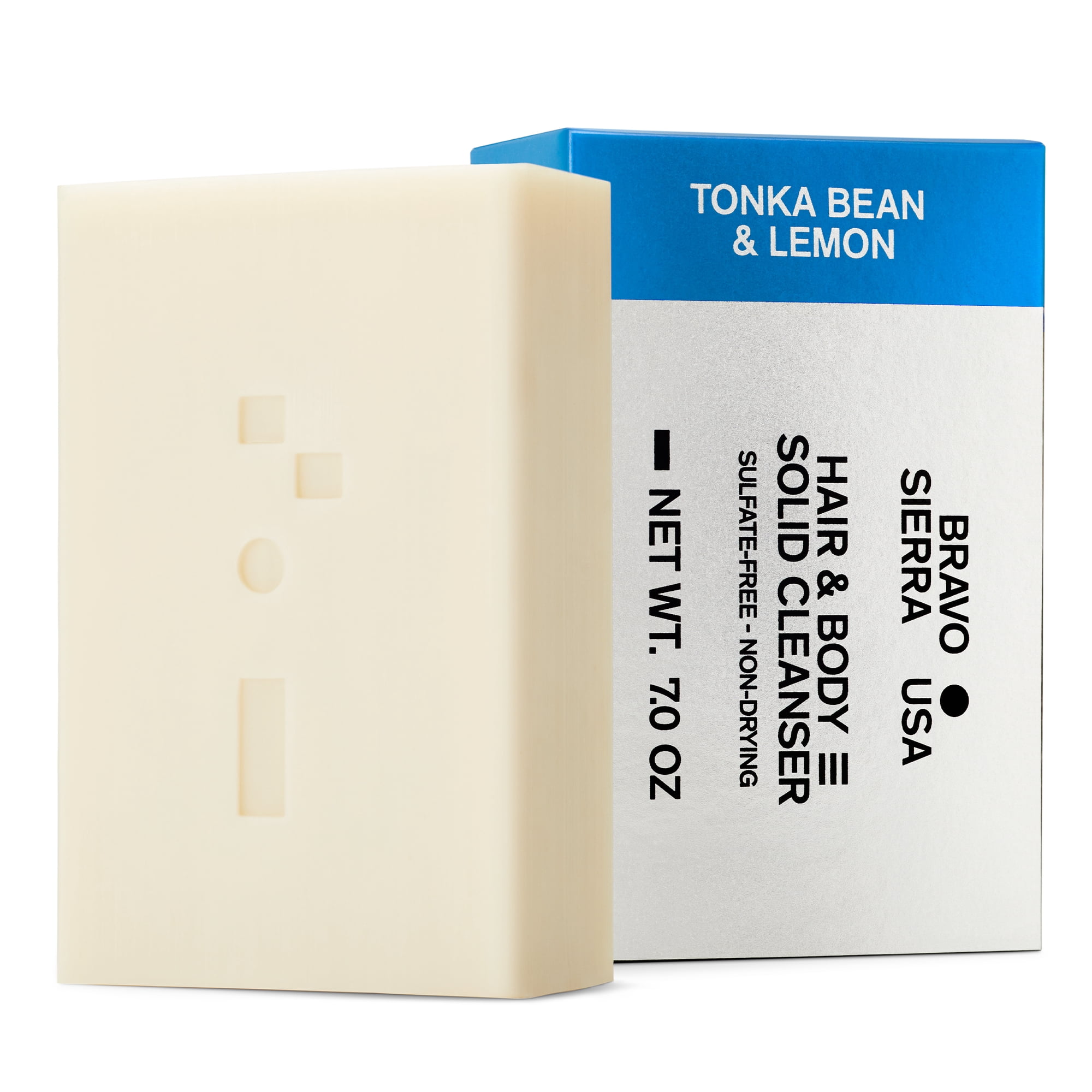 Bravo Sierra Hair & Body Bar Cleanser for Men, Tonka Bean and Lemon, All Skin Types, 7 oz