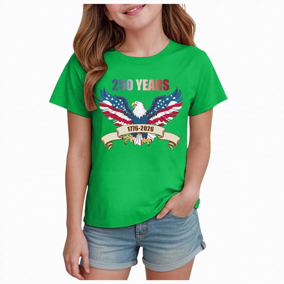 CAICJ98 250 USA Shirt Boys Girls 4th of July Shirts Toddler Funny Patriotic T-Shirts Kids USA Flag Independence Short Sleeve Tee Tops (Green,9-10 Years)