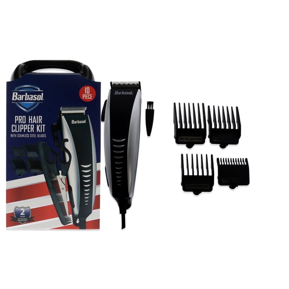 Barbasol Cortapelos profesional, tijeras, estuche de viaje de lujo, 4 peines guía (3 mm, 6 mm, 9 mm, 12 mm), peine grande, aceite para cuchillas y limpieza Kit de cortapelos Pro-Hair 10.00 Pc Barbasol Cortapelos profesional, estuche de viaje de lujo, 4 peines guía (3 mm, 6 mm, 9 mm, 12 mm)10 Pc