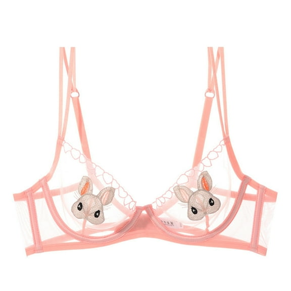 khonts,Women's Unlined Underwire Graphic Embroidered Bra Sexy See Through Supportive Bras Adjustable Spaghetti Strap Bralettes Pink 36
