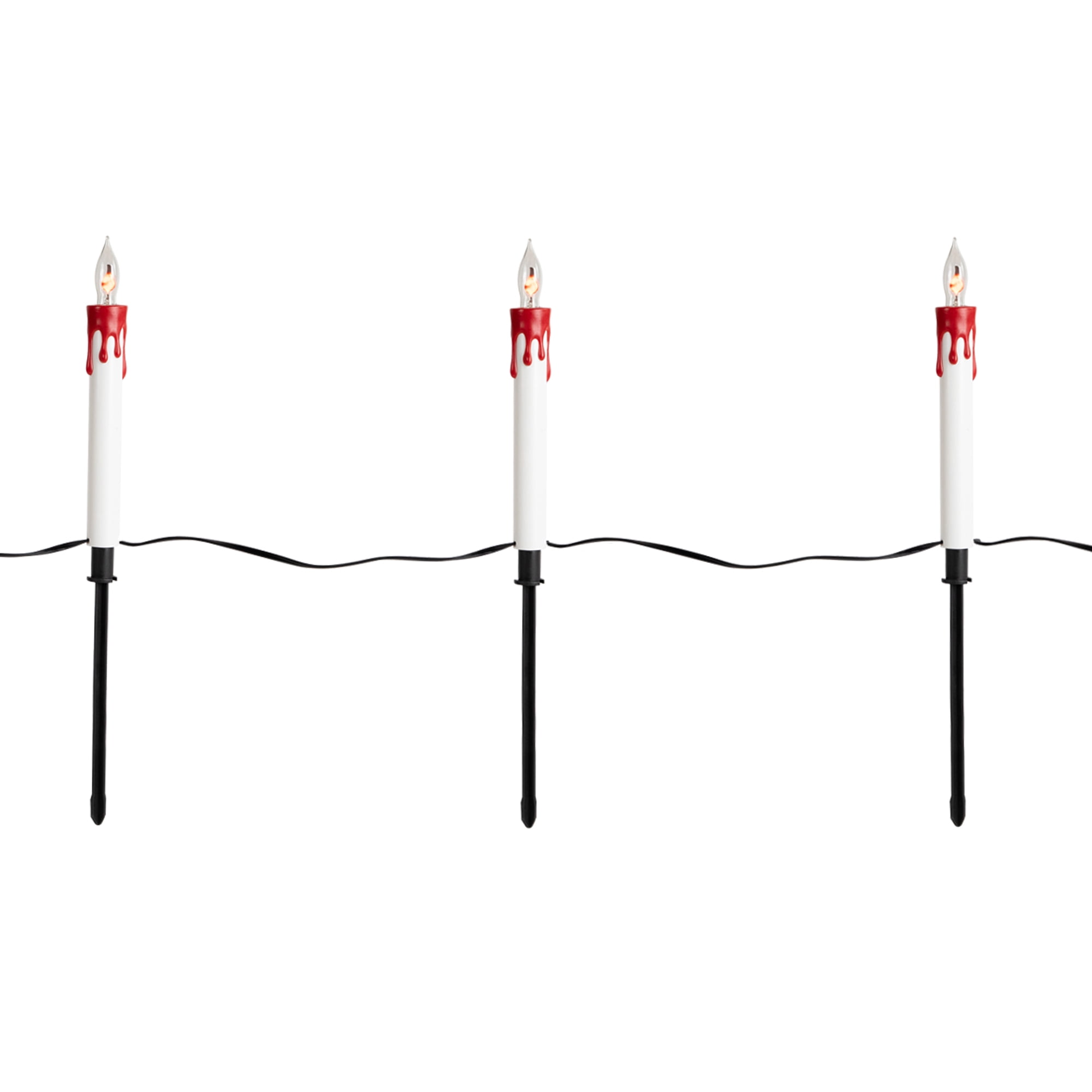 Northlight Lighted Flickering Candle Halloween Pathway Marker Lights - 4' Black Wire - 5ct