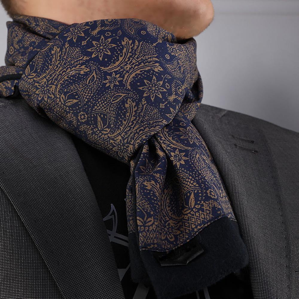 Blue Gold Paisley Mens Silk Scarf Designer neck scarf for winters