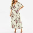 thumbnail image 3 of CHGBMOK Dresses for Women 2023 Boho Short Sleeve Floral Print Plus Size Casual Dress Yellow, 3 of 15