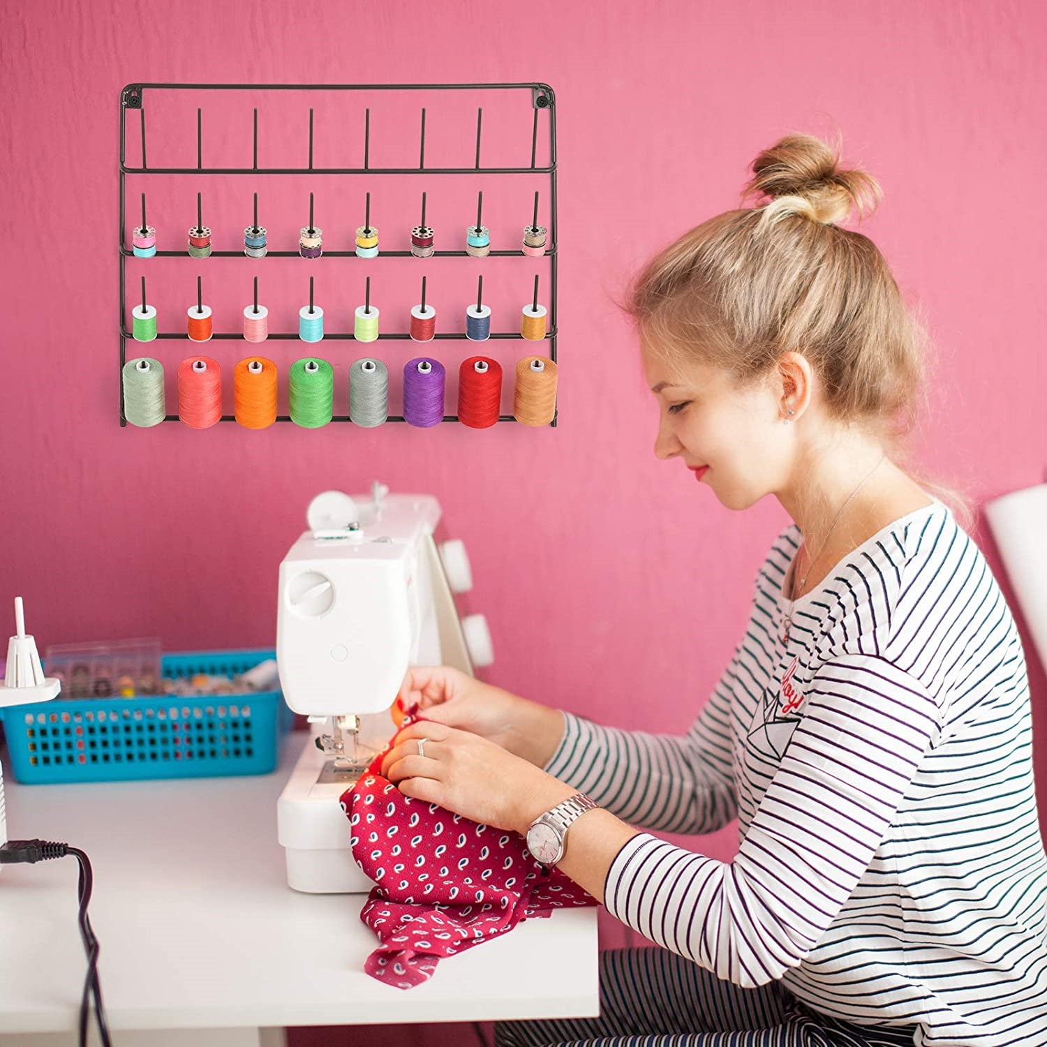 32-Spool Sewing Thread Rack, Wall-Mounted Sewing Thead Holder, Iron  Organizer Shelf for Mini Sewing