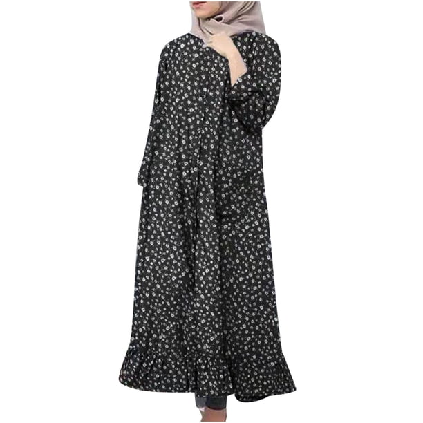Vestido de manga larga con cuello y cinturón Vestido sólido Túnica Vintage Elegante Swing Kaftan Vestido de fiesta de moda Pompotops hdfakjf9954