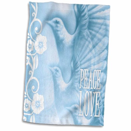 3dRose Flying Doves with words Peace and Love in Blue and White - Towel, 15 by 22-inch