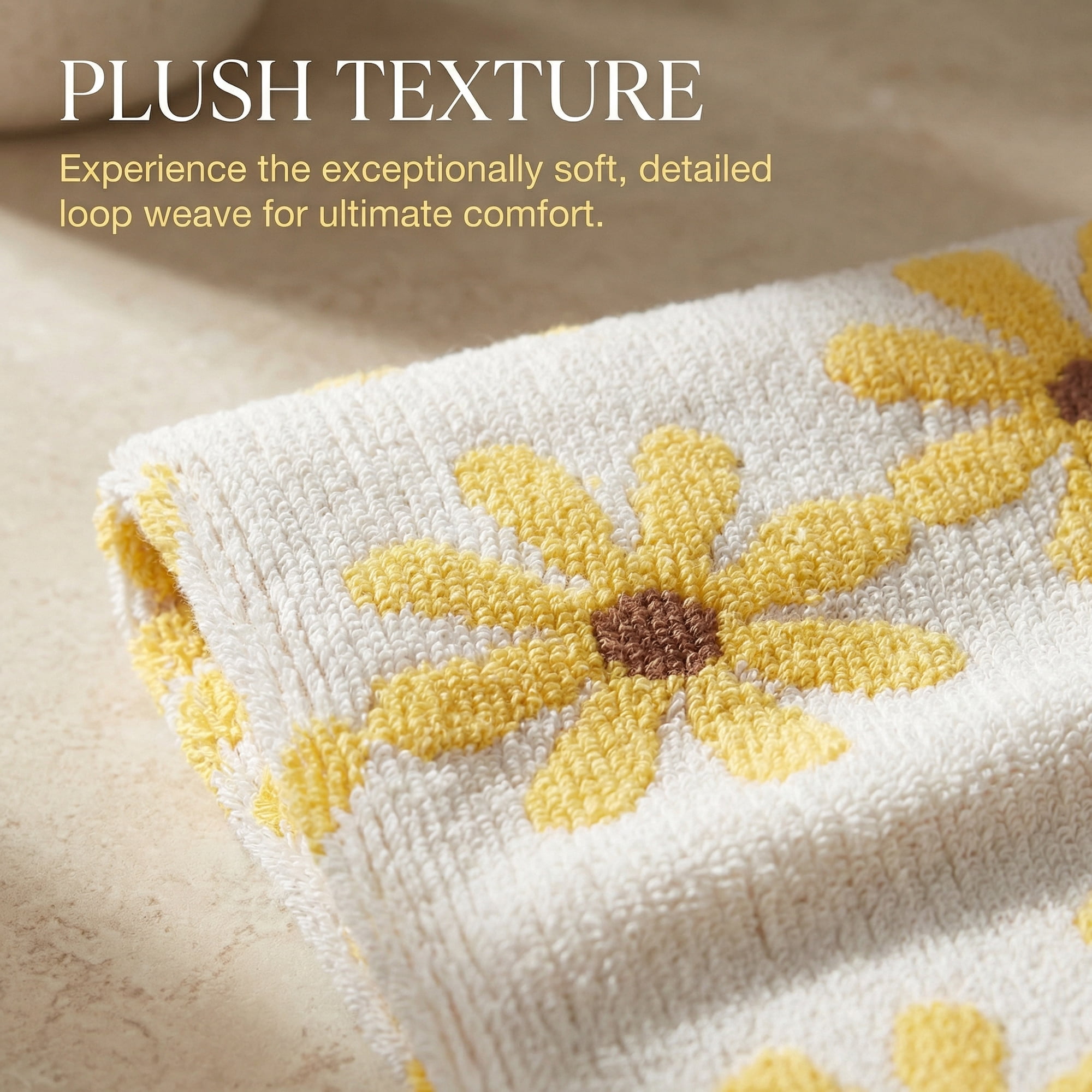 Unique Bargains 2Pcs Pure Cotton Daisy Pattern Ultra Soft Hand Towel Yellow 29" x 13"