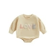 thumbnail image 2 of Musuos nfant Baby Fall Romper, 3 6 9 12M Fuzzy Letter Embroidery Long Sleeve Round Neck Bodysuit, 2 of 10