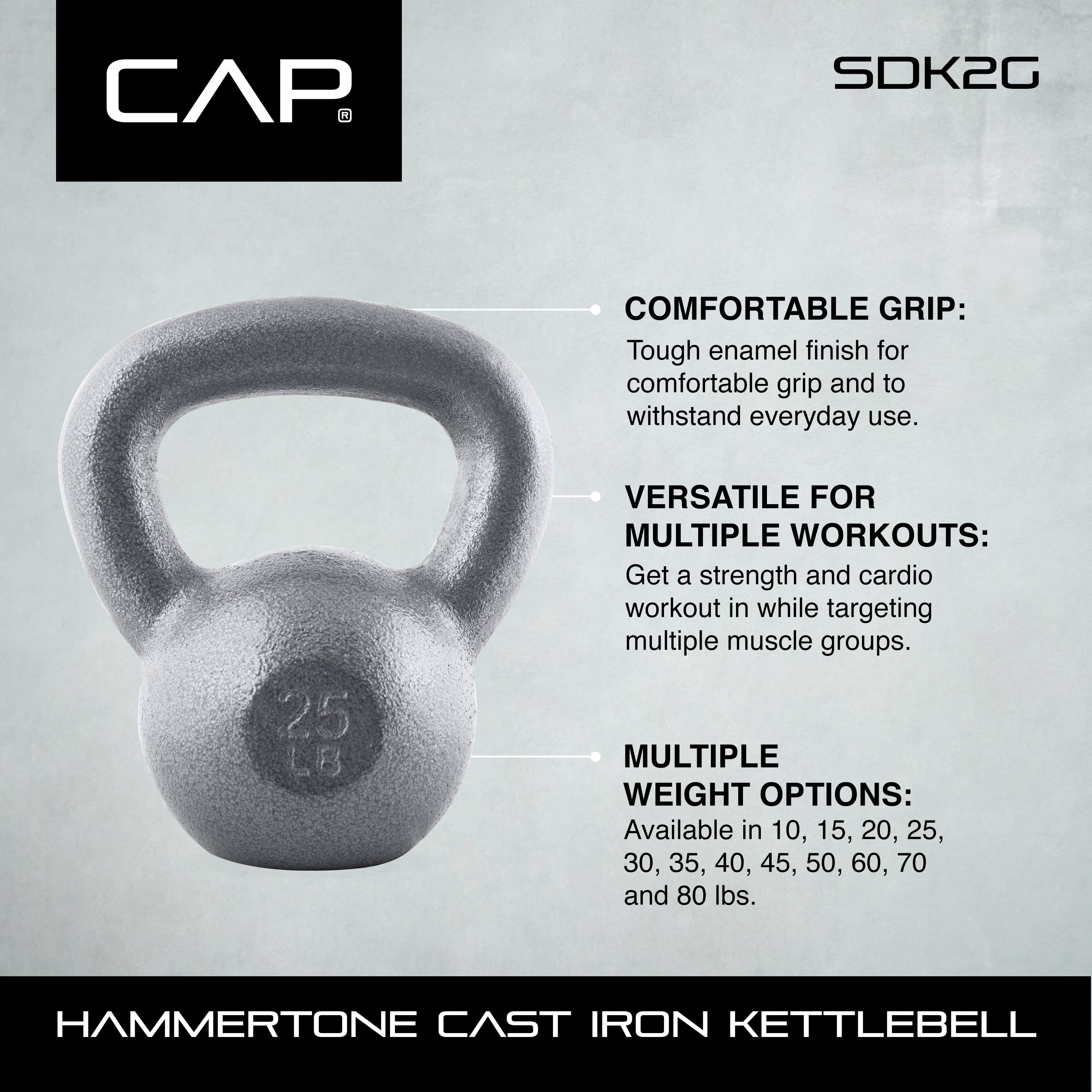 CAP Barbell Cast Iron Kettlebell, Single, 70-Pounds