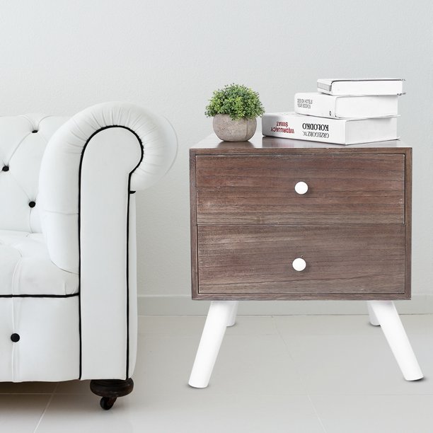 Chiciris Night Table Home Furniture Retro Wooden Bedroom Bedside Table Nightstand Storage Cabinet With 2 Drawers For Living Room Decor Walmart Com Walmart Com