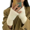 thumbnail image 3 of dianhelloya Winter Half-Finger Gloves Thickened Soft Comfortable Warm Knitted Arm Mittens Winter Fashionable Gloves Women White, 3 of 7