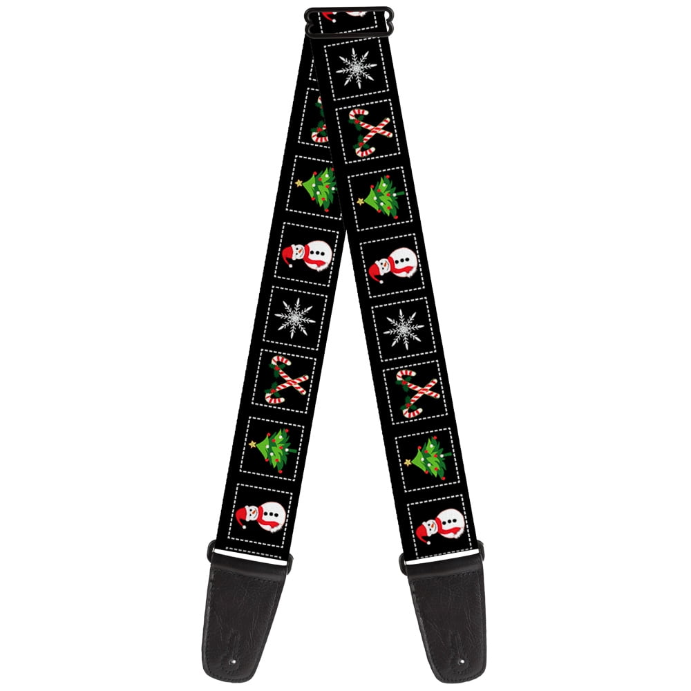 Buckle-Down Guitar Strap, Christmas Blocks Black White Multi Color, 2 Inches Wide