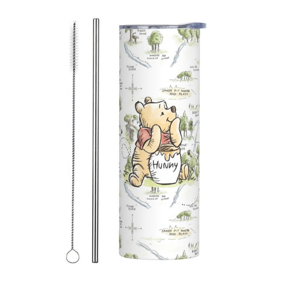 Winnie the Pooh 20 oz Tumbler with Straw, Travel Cup for Car,Stainless Steel Tumblers Keeps Drinks Cold & Hot,Birthday Gifts for Movie Lover