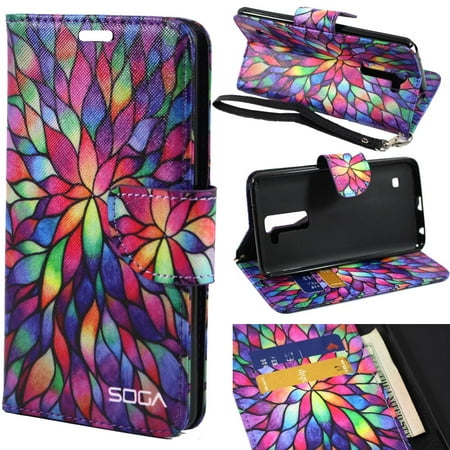 LG K10 Case, LG Premier LTE Wallet Case, SOGA [Pocketbook Series] PU Leather Magnetic Flip Design Wallet Case LG K10 / Premier LTE - Rainbow