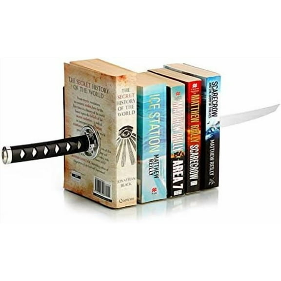 Book Ends Decorative, Modern Metal Funny Unique Black DVD Bookends for Shelves, Katana Book Stopper Holder for Office Home, Desk Gifts Book Stands for Men and Book Lovers