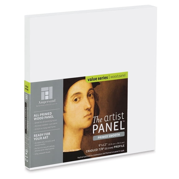 Ampersand Art Artist Panel, Primed Smooth, Cradled, 7/8" Profile, 9" x 12"