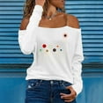 thumbnail image 2 of IROINNID Sales Women's Off-The-Shoulder Loose Comfortable Pullover Print Long Sleeve Trendy Blouses Tops,White, 2 of 3