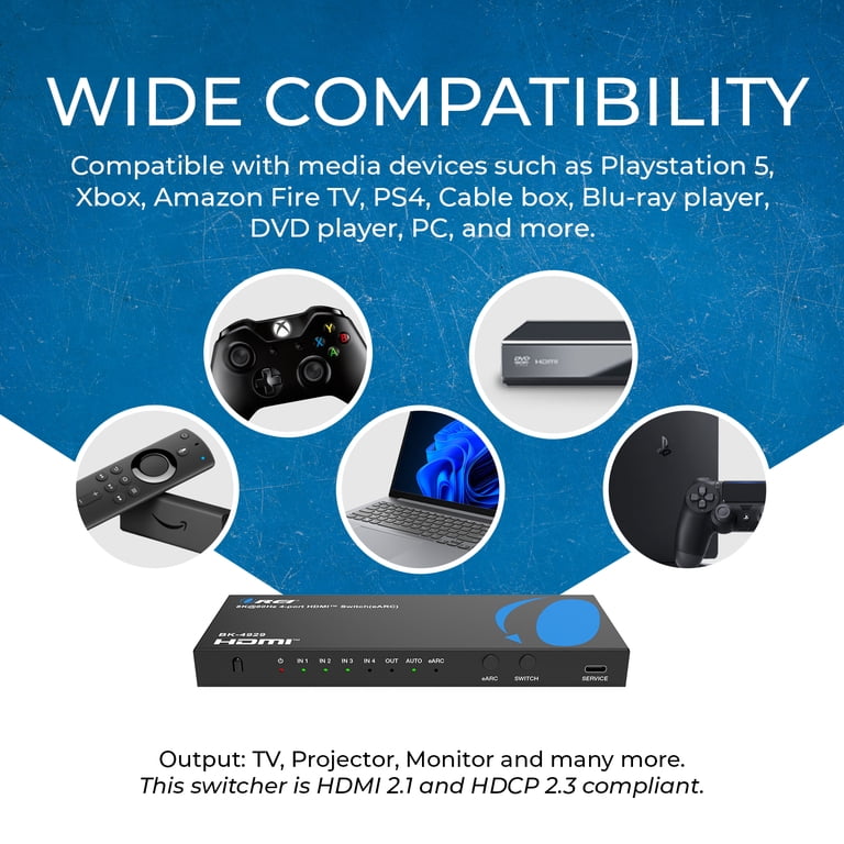 OREI 8K@60Hz 4-port HDMI Switch with eARC, BK-4929 - Walmart.com