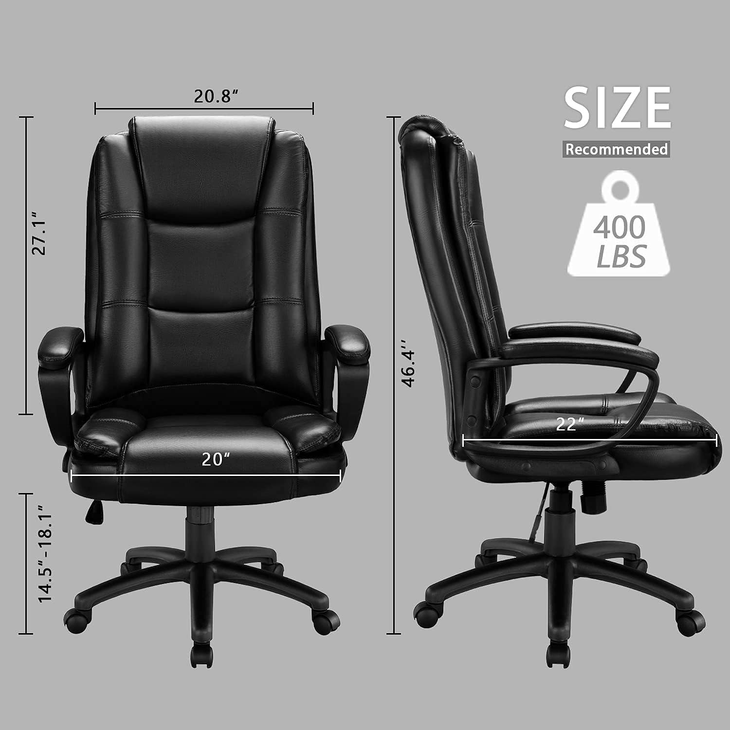 Waleaf Home Office Chair, Big and Tall Desk Chair 8Hours Heavy Duty Design, Ergonomic High Back Cushion Lumbar Back Support, Computer Desk Chair, Adjustable Executive Leather Chair with Arms - image 3 of 8