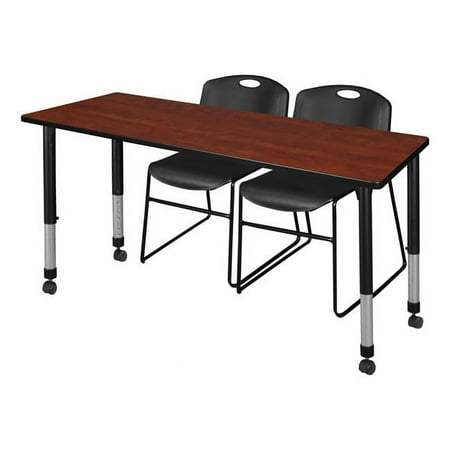 UPC: 0192357041321 | Regency Kee 66  x 24  Height Adjustable Mobile Classroom Table – Cherry & 2 Zeng Stack Chairs- Black