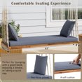thumbnail image 6 of Patio A-cacia Wooden Swing Chair, Outdoor Hanging Swing Bench with Cushion & Pillows, Porch Swing Daybed with 6 Durable 10.8 FT Hemp Ropes for Garden Backyard Deck, Natural, 6 of 9