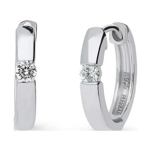 BERRICLE Sterling Silver Solitaire Round Cut Cubic Zirconia CZ Medium Fashion Hoop Earrings for Women 0.64 inch, Rhodium Plated