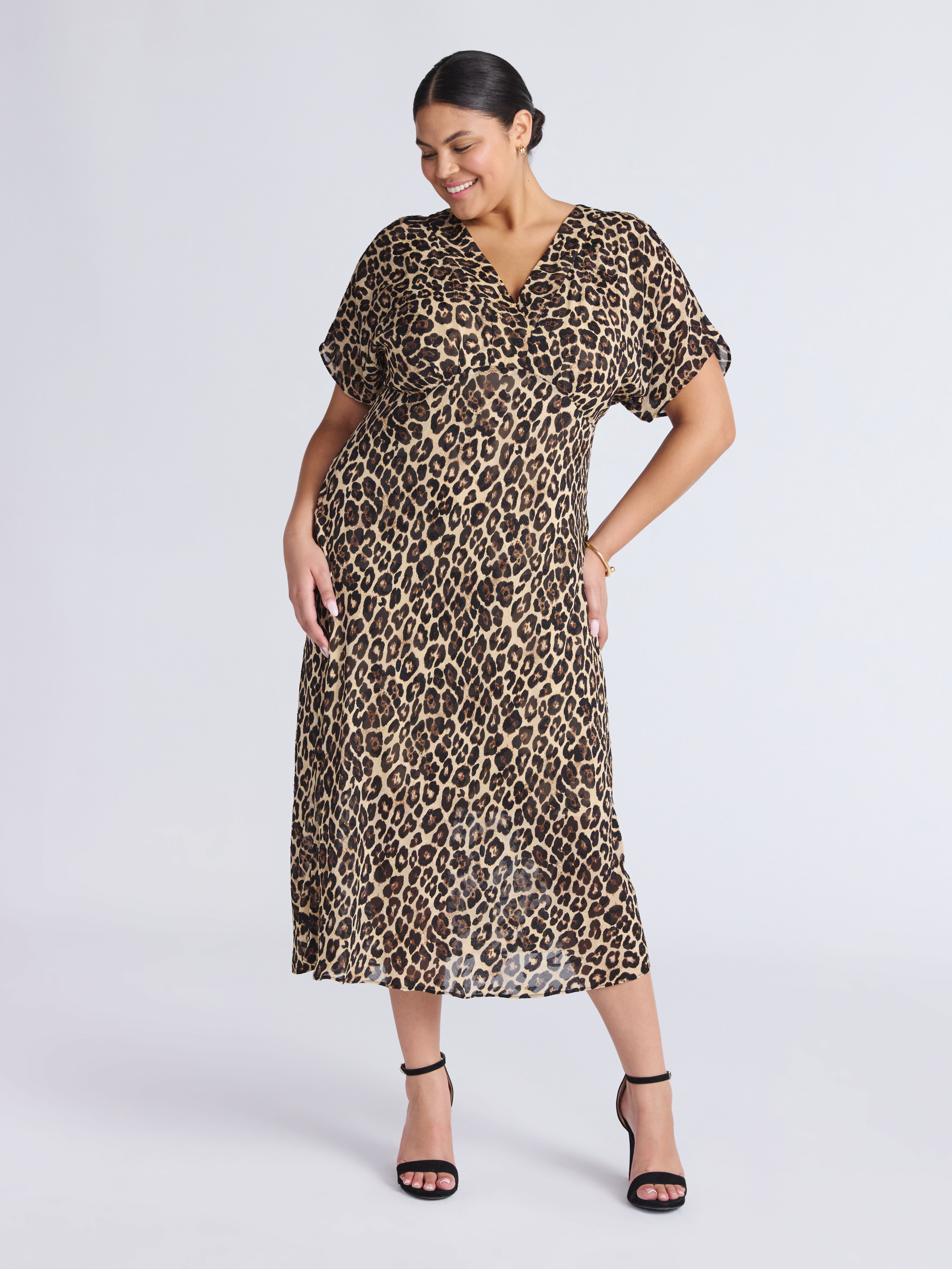 Sofia by Sofia Vergara Women's and Women's Plus  Bias Cut Midi Dress with Short Sleeves, Mid Calf Length, Sizes XS-4X