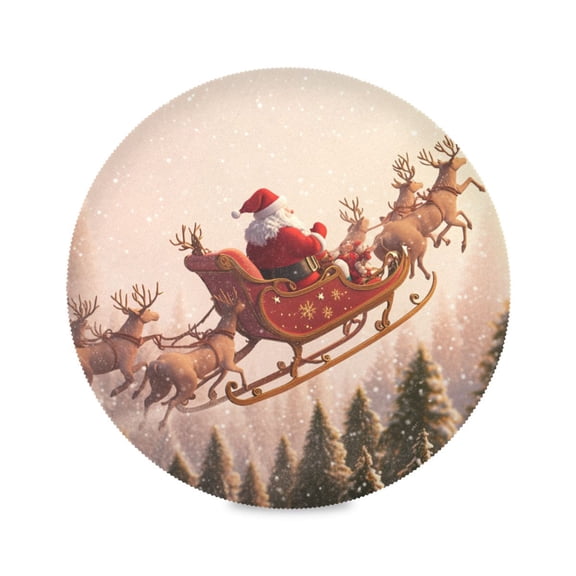 WOBOGO Santa Claus Giving Presents Round Placemats Set of 6 Heat Resistant Washable Kitchen Table Decorations 15.4in