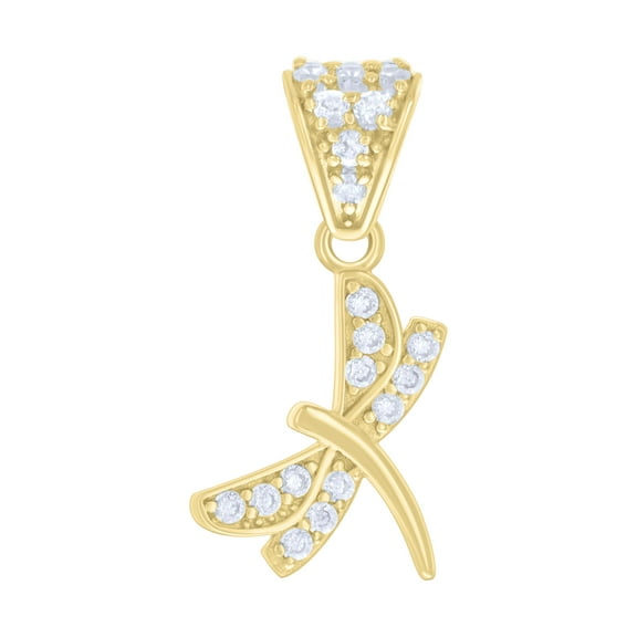 10kt Real Yellow Gold Womens Cubic-Zirconia Dragonfly Fashion Charm Pendant