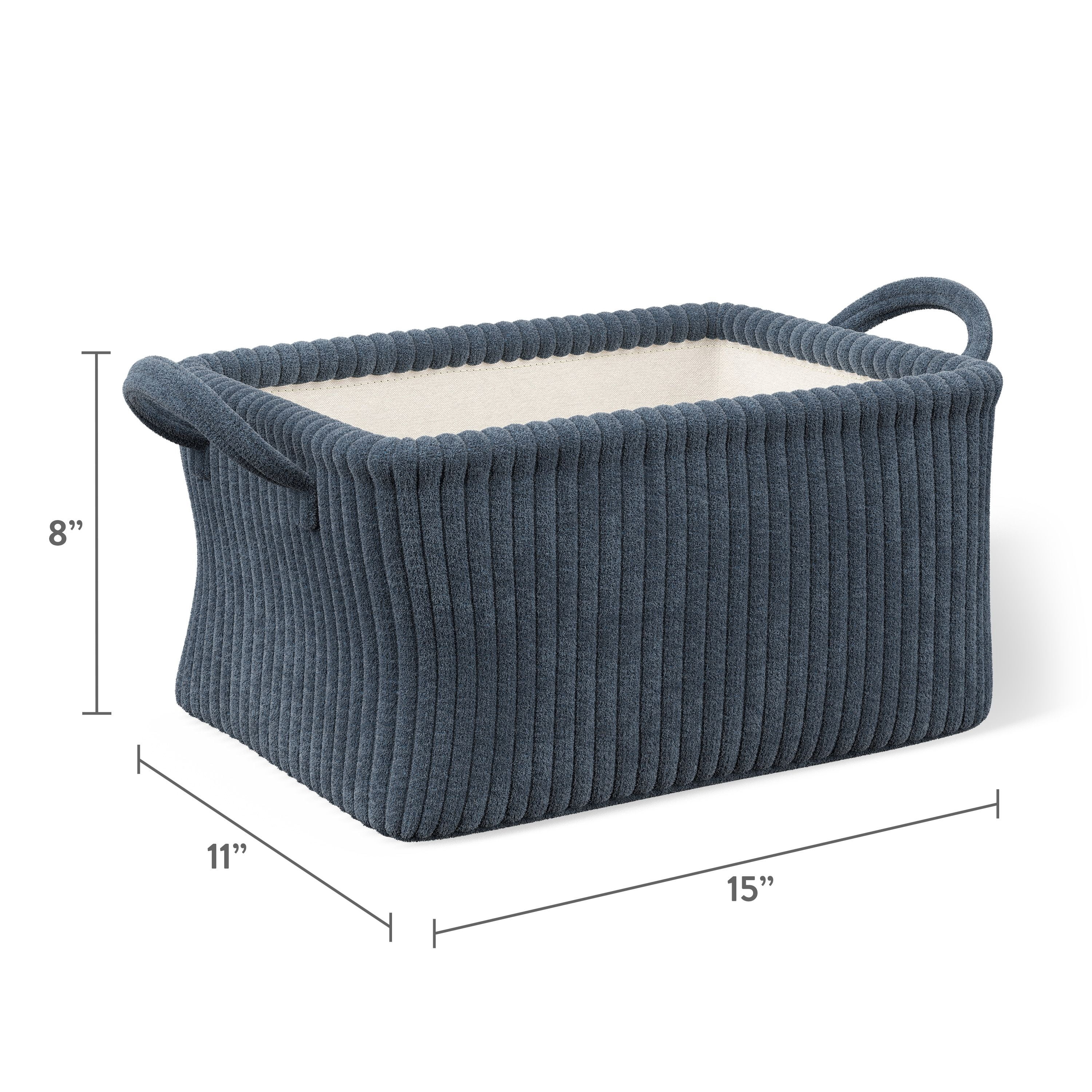 Mainstays Kids Medium Dark Blue Ribbed Corduroy Fabric Storage Basket with Handles