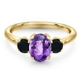 thumbnail image 3 of Gem Stone King 10K Yellow Gold Purple Amethyst and Black Onyx Engagement Ring for Women | 1.64 Cttw | Oval Checkerboard 8X6MM | Gemstone February Birthstone | Size 9, 3 of 6