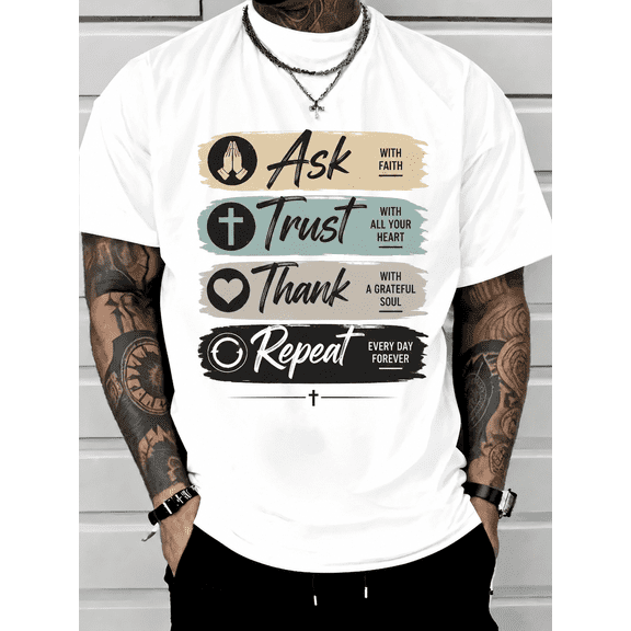 Faith Based Inspirational T-Shirt for Men – Ask, Trust, Thank, Repeat Christian Graphic Tee