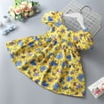 thumbnail image 2 of Toddler Kids Girls Puff Short Sleeve Floral Dress Casual Flower Printed Ruffle Hem Smocked Dresses Summer Dresses 2-11 Years, 2 of 7