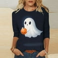 thumbnail image 2 of yoeyez Halloween Shirts for Women 3/4 Length Sleeve Women Shirt Vintage Cute Round Neck Casual Loose Tops Navy,XL, 2 of 7